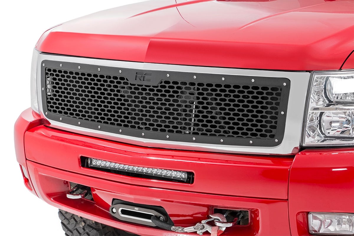 Chevrolet Silverado 1500 Mesh Grille - Rough Country - With Stainless Steel Hardware - Black - '07-'13